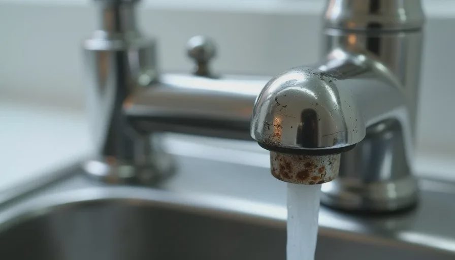 cheap stainless steel kitchen faucet showing fingerprints scratches and wear from poor quality finish