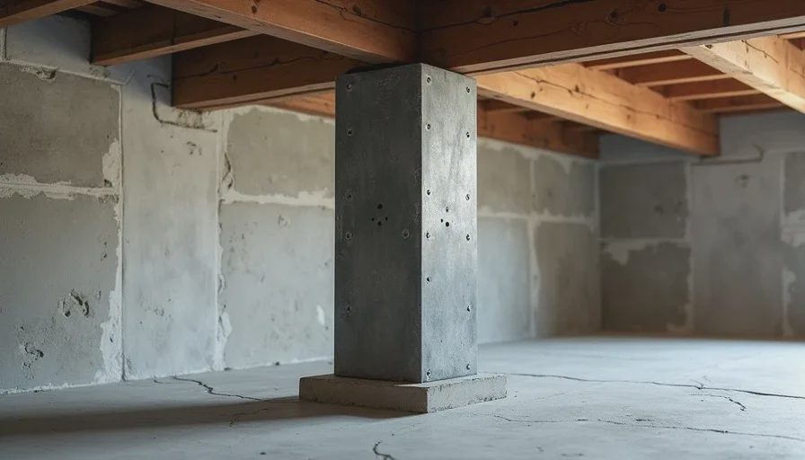steel lally column supporting main beam in basement after load bearing wall removal