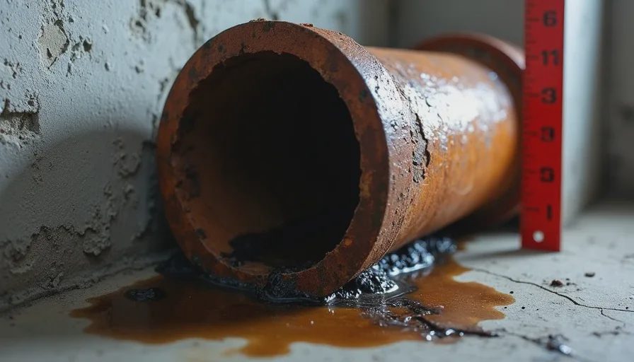 cracked cast iron sewer pipe found during old house basement inspection requiring immediate replacement