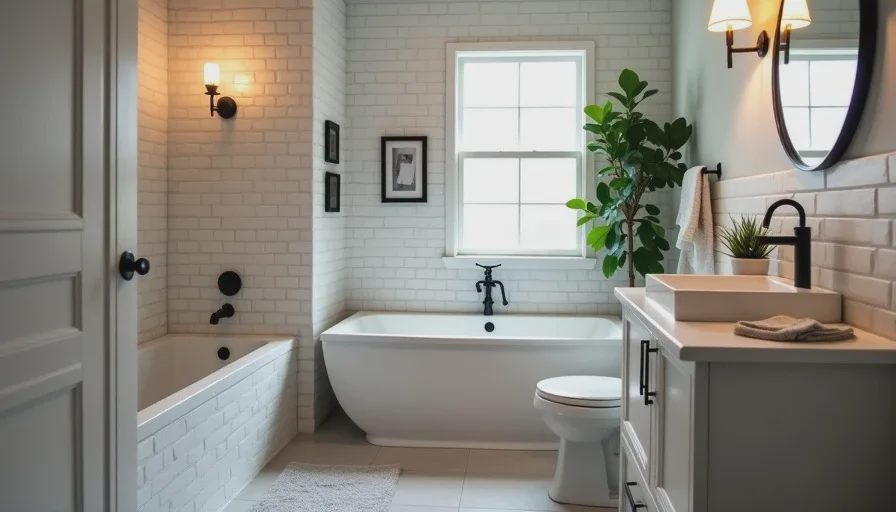 completed small bathroom with white tile and fixtures showing function first renovation priority