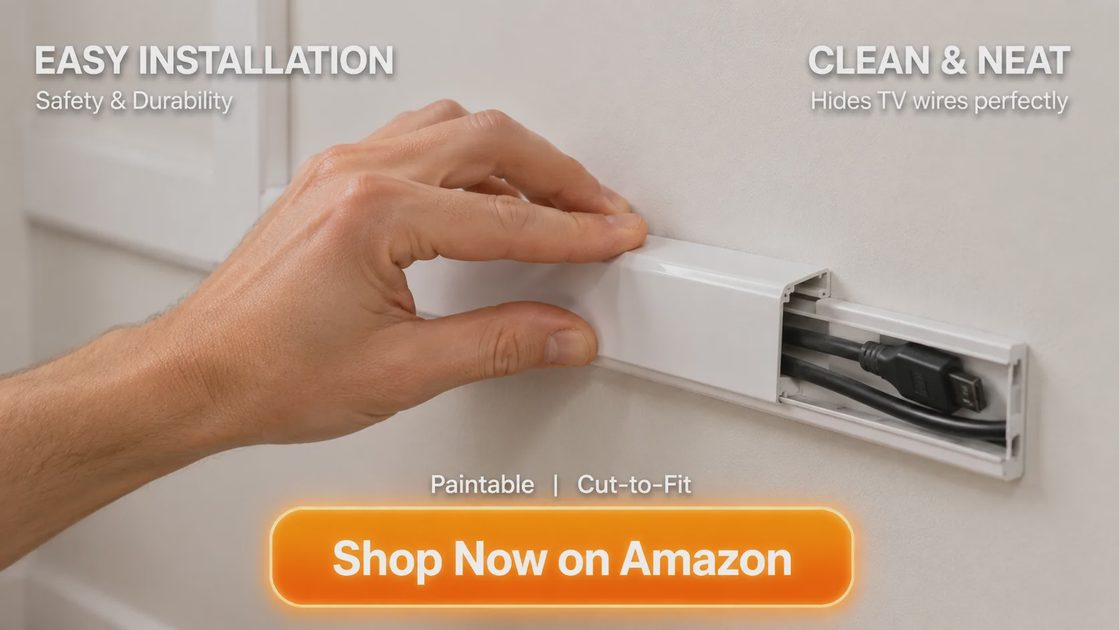 Hand securing cover on Cable Raceway during wall installation