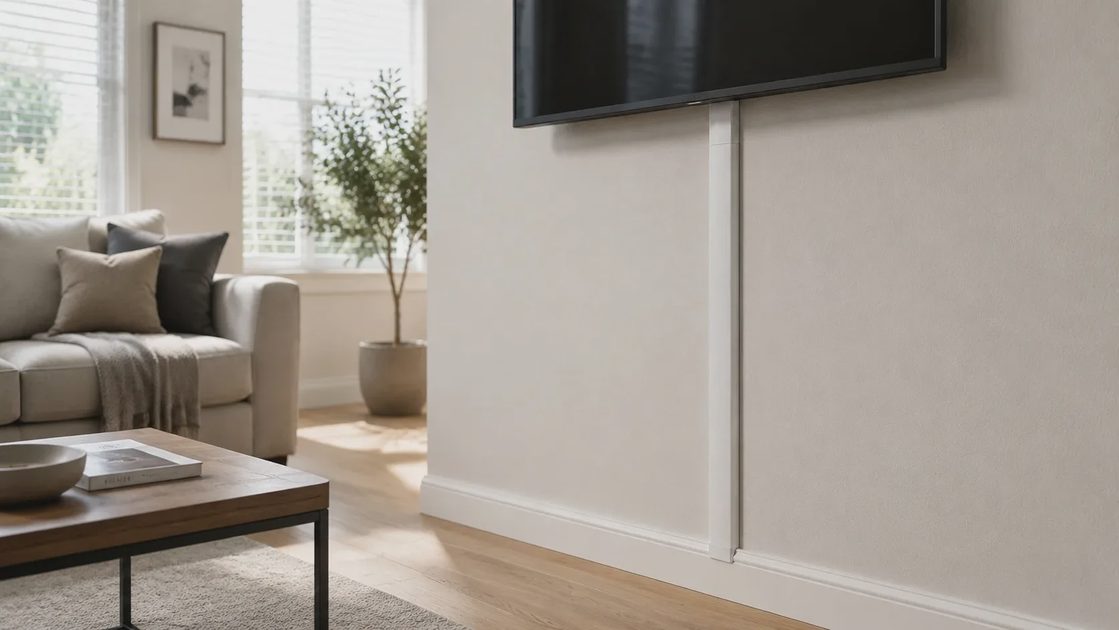 Cable Raceway installed on wall hiding TV power and HDMI cables