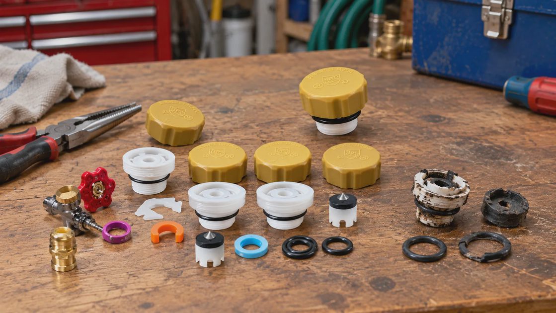 Vacuum breaker repair kit parts compared with old components